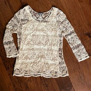 ROZ & ALI  Long Sleeve,  Lace Top